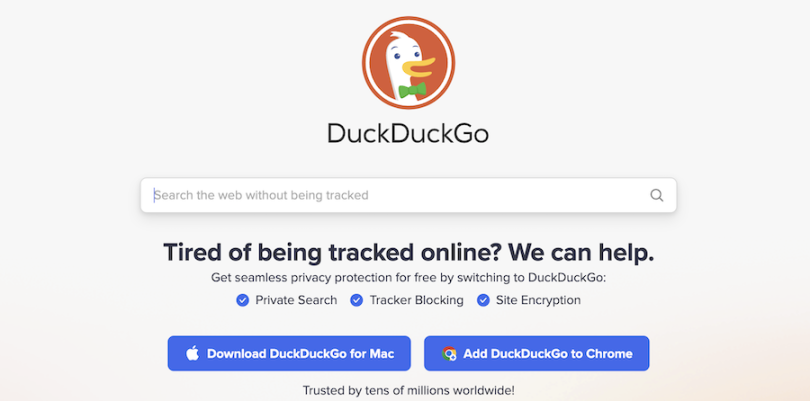 DuckDuckGo search engine page